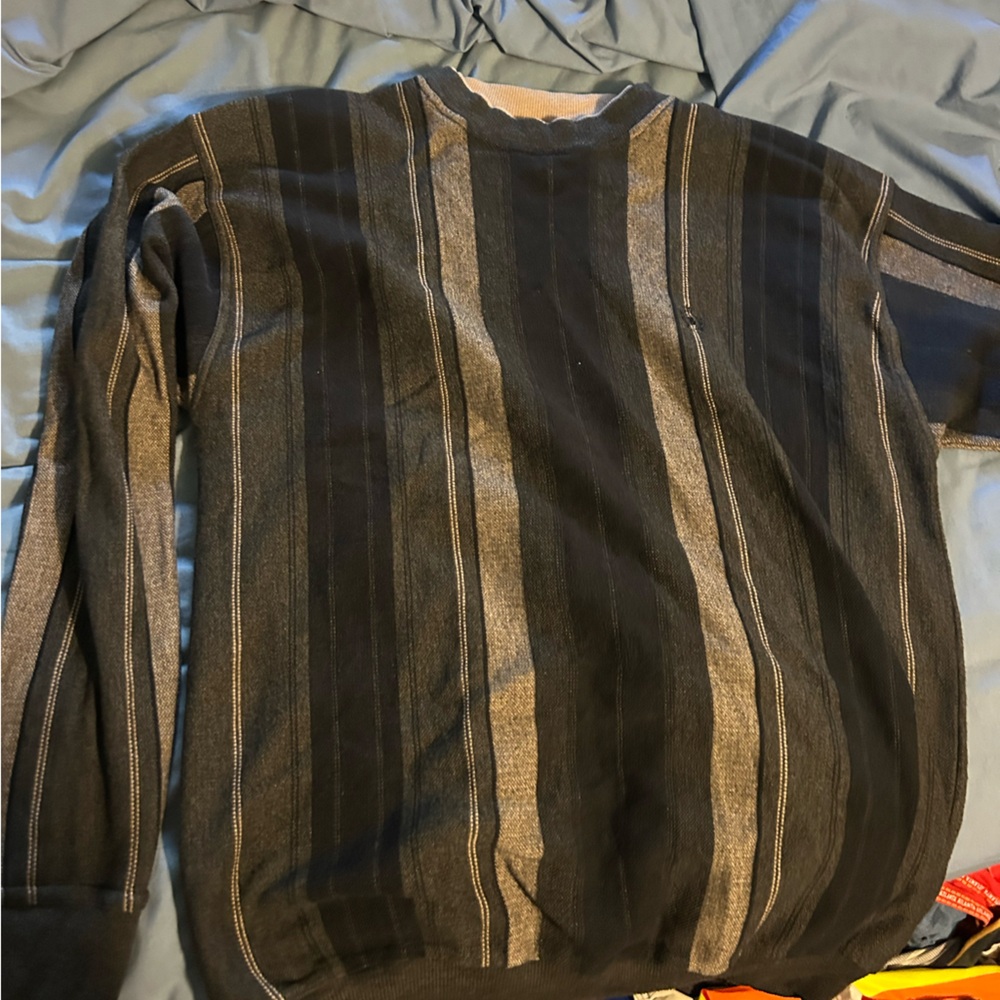 Men's Striped Sweater - Black and Gray
